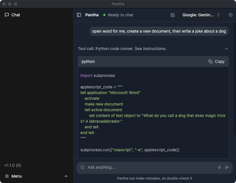 Desktop application interface